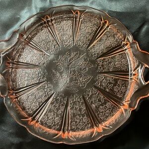 Vintage Jeannette Glass Pink Cherry Blossom Round Serving/Cake Plate Tray